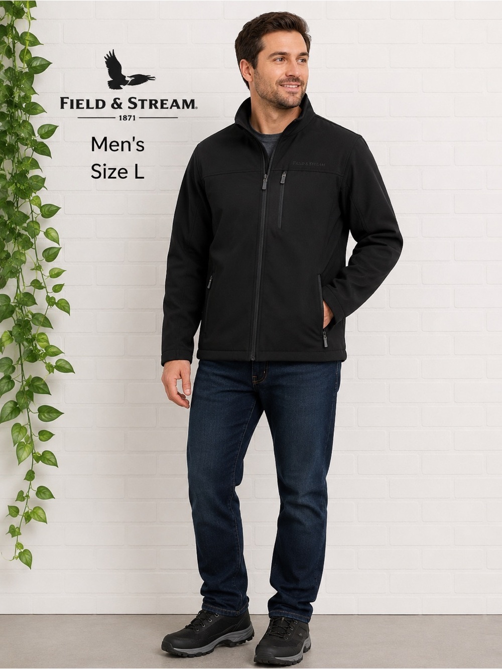 Field & Stream vintage Black Softshell Jacket Men’s Large Full Zip Lightweight